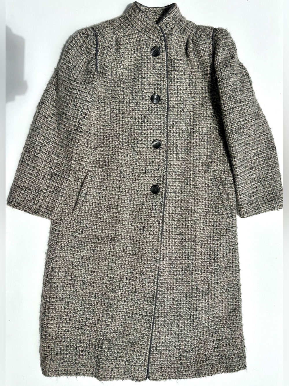 Paul Levy Mohair Boucle Classic Women's Tweed Coat in Gray, 10